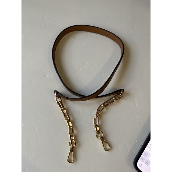 Michael Kors bag replacement leather/metal belt Brown Gold new - Picture 7 of 8